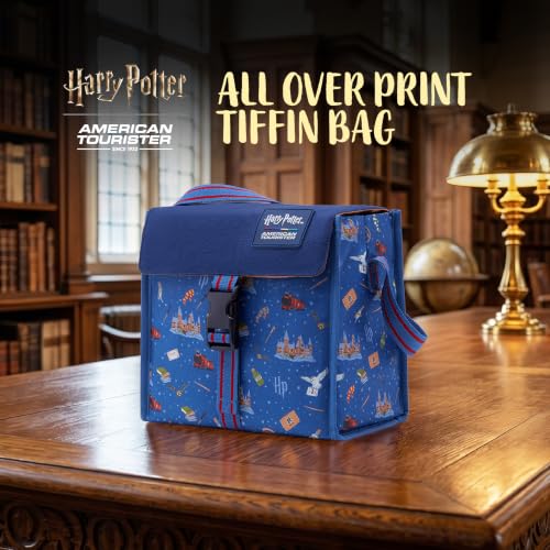 Image of Harry Potter x American Tourister All Over Print Tiffin Bag | 7L Lunch Bag for Kids | Wizarding Food Carry Bag | Teal | 1 Year Global Warranty