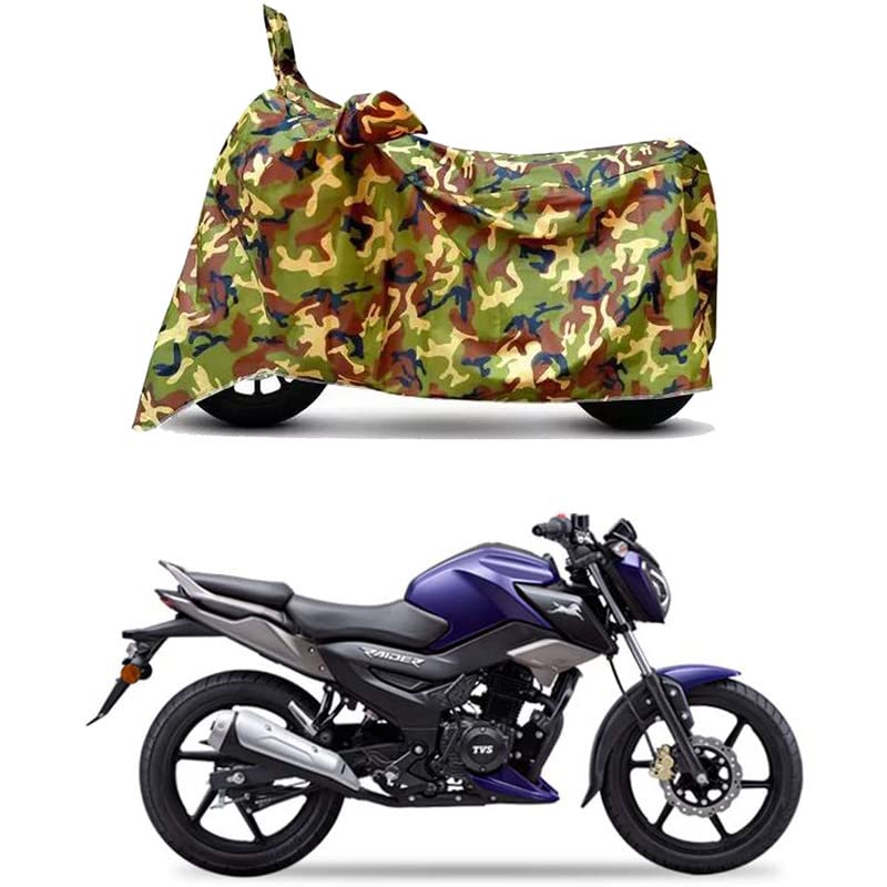 Image of Waterproof 100% PVC Coated Full Bike Scooty Two Wheeler Body Cover Compatible for TVS Raider Smart /UV-Rays /Heat Protection /Birds Dropping /Scratchproof /Dust Proof [6X6 Jungle Print]