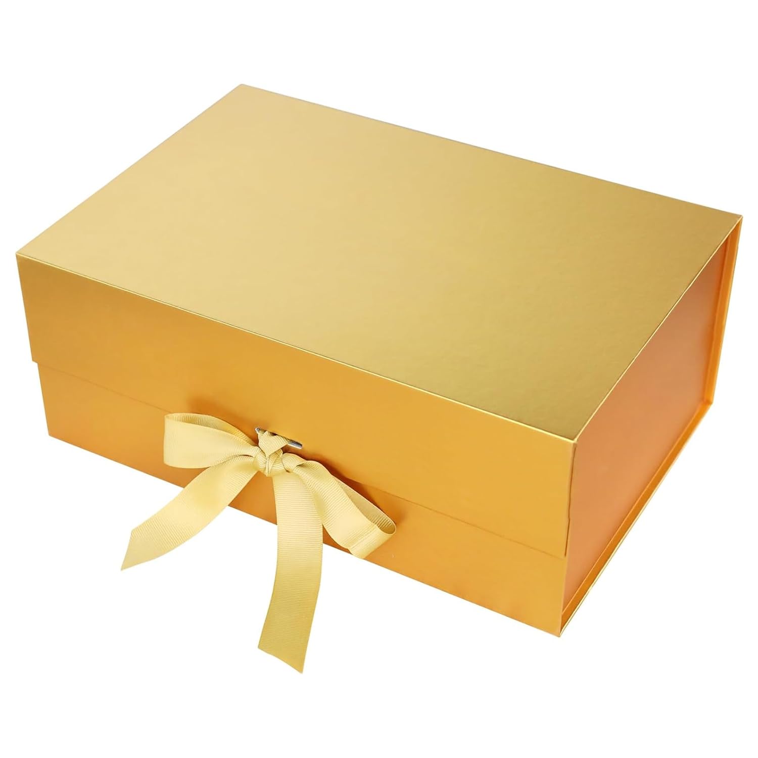 Aakriti Elegant Gifts Box Folding Rakhi Gift Boxes With Ribbon Gifting Reuse Hamper Rakhi Box Gift Boxes Present Gold Gift Box Ribbon Birthday Party Favors (23 x16 x10cm, Gold Gift Box 1pcs)