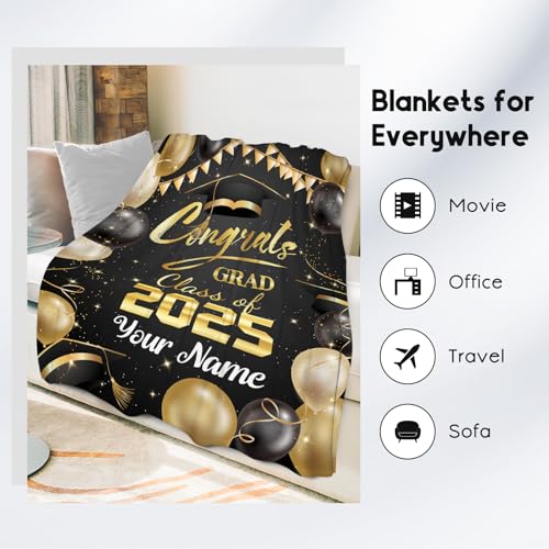 Personalized Graduation Blanket - Custom Class of 2025 Graduation Gifts for Her or Him - 60"x80" Flannel Soft Throw Decorations - Senior 2025 Blankets for College, High School, Graduation Day