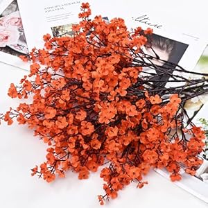 Yastouay Silk Artificial Flowers 5 Pcs Fake Flowers Babys Breath Flowers Artificial Bulk Orange Faux Flower Stems Decor for Party Wedding Bouquets DIY Home Garden Decor
