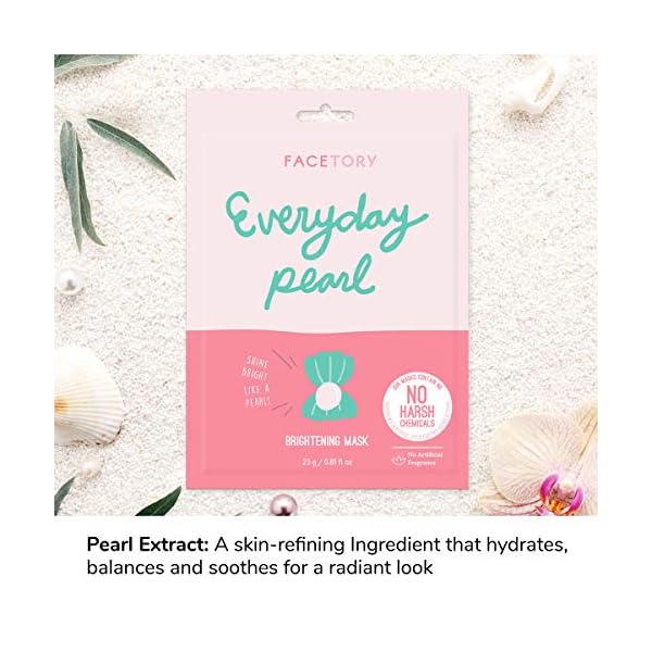 FACETORY Everyday Pearl Radiance Boosting Mask With No Harsh Chemicals - Soft, Form-Fitting Face Mask, For All Skin Types - Strengthening, Balancing, and Illuminating (Pack of 5)