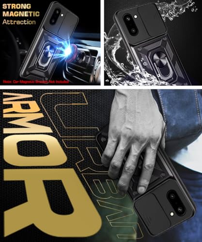 Image of WOW IMAGINE Tough Armor Bumper Mobile Back Case for 1+ OnePlus 15R 5G 2025 | Sliding Camera Cover | Shock Proof 360 Protection | Hybrid PC + TPU | Ring Holder with Kickstand - Black