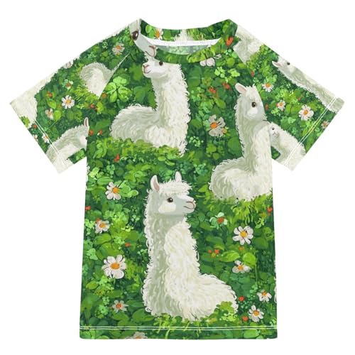 Kids Swimsuit Grass Alpaca Llamas Flower Sunscreen T-Shirts Swimwear Sets UPF 50+