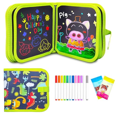 Image of Erasable Doodle Book for Kids, Reusable Drawing Coloring Book with Washable Sketch Pens and Wipes, Mess Free Painting, Travel Toy, Magic Slate for Kids Pillow Book (Malti)
