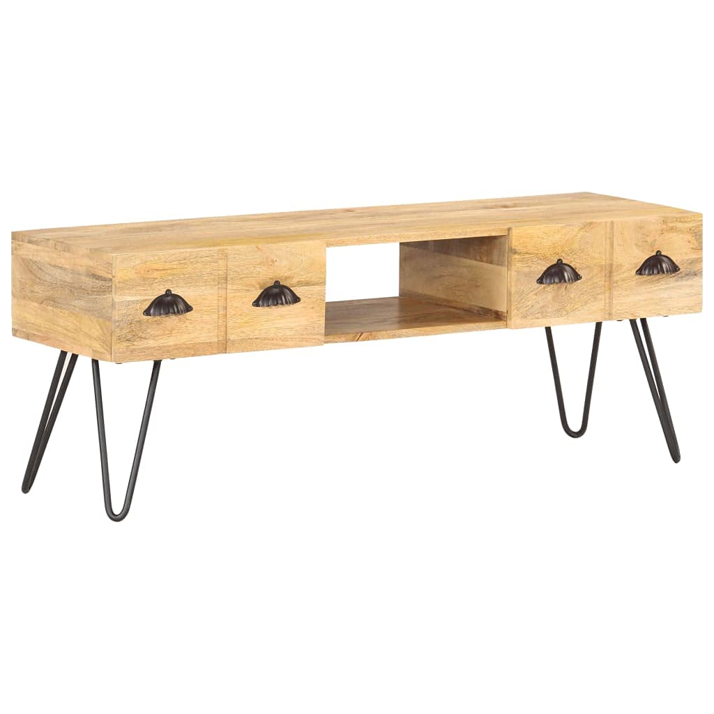 Générique Mobile TV in legno di mango massiccio, 120 x 35 x 45 cm | Stile industriale, 2 cassetti, 1 scomparto aperto, contenitore soggiorno
