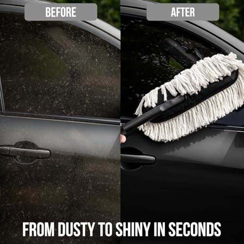 Image of Car Duster with Paraffin Wax-Treated Cotton Strands | Scratch-Free Dry Dust Cleaner for Cars | Lint Free Reusable Exterior Cleaning Brush