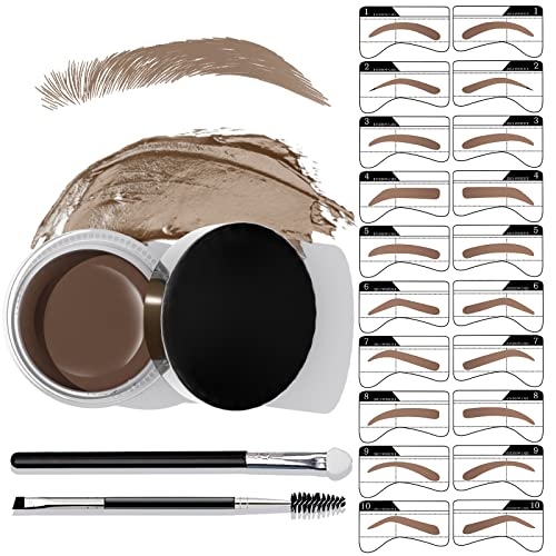 Eyebrow Stamp and Eyebrow Stencil Kit - Brow Stamp Shaping Kit Long-Lasting Waterproof, 2 Ways to Use with 10 Types of Reusable Eyebrow Stencils Trio Kit for Perfect Natural Brow (Medium Brown)