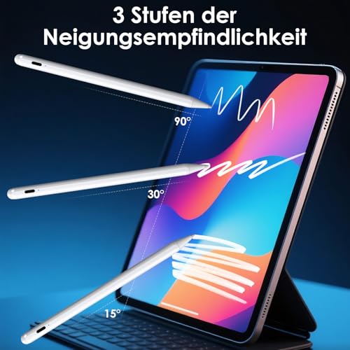 Stift für iPad (2018-2025), Ultraleicht Pencil für Apple mit Handflächenerkennung und hoher Präzision, mit Apple iPad 6.–10./A16.Generation, Pro 11/12,9/13, Air 3/4/5/M2/M3, Mini 5/6(WH1)