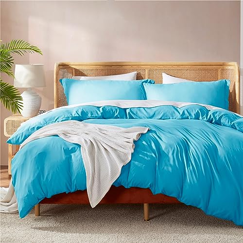 Nestl Full Duvet Cover Set with Comforter Insert - Bright Blue 4 Piece 80x90 Duvet Cover & 2 Pillow Shams with White Quilted Down Alternative Comforter, Ultra Soft, All Season