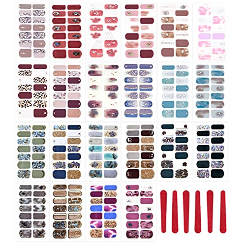 VEGCOO 22 Feuilles 308 Pcs 3D Autocollant Ongle, Auto-adhésif Nails Art Stickers avec 6 Pcs Lime à Ongles pour Femme/Fille Ongles Décoratifs