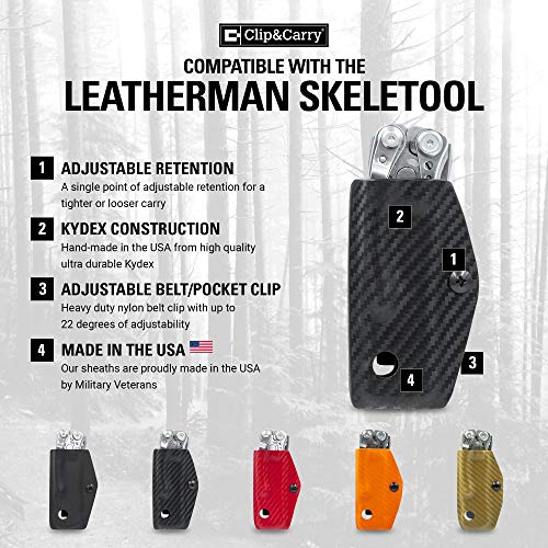 Clip & Carry Kydex Sheath Belt Clip Holster Holder Cover For Leatherman Skeletool - Made In Usa (Carbon Fiber Orange) #TOP1