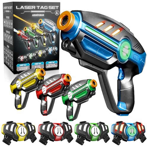 Laser Tag Set for Kids, Teens & Adults - 4 Blasters + 4 Vest Sensors with 4 Multi-Game Modes - Fun Ideas Age 8+ Year Old Toys - Lazer Teen Boy Games - Boys & Girls Outdoor Teenage Group Activities