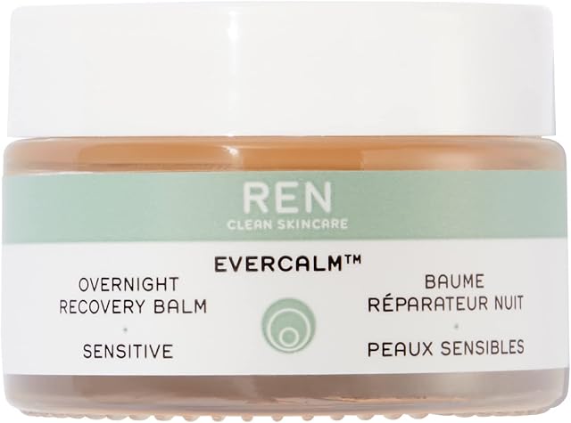 REN Clean Skincare Evercalm Overnight Recovery Balm - Facial Moisturiser Proven to Hydrate Skin with Olive, Sunflower, Linseed and Almond Borage Oils - Cruelty Free Calming Balm 30ml