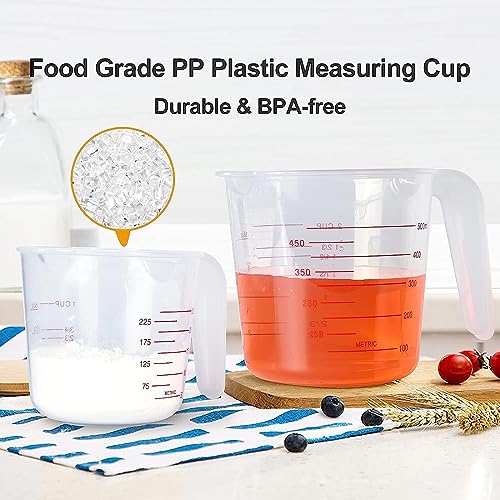 Image of 3Pcs Plastic Measuring Cup Set with Handle Liquid Measuring Cup 1 /2 /3 Cup Capacity,1000ml 500ml 250ml for Measuring Solid and Liquids 3 Pcs Combo Pack