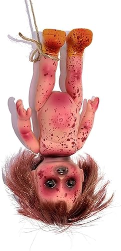 Muñecas espeluznantes de Halloween, muñeca embrujada sangrienta de 10 pulgadas, muñecas zombi colgantes aterradoras con cuerda, decoración de terror