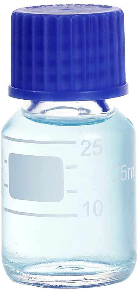 Salco 10 Pieces 25 mL Graduated Round Reagent Media/Storage Glass Bottle With GL25 Blue Polypropylene Screw Cap (25 ml)