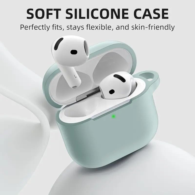 Image of Airpods 4 Cover Silicone Case (2024) Active Noise Cancellation (ANC) with Keychain Protective Case (Green)