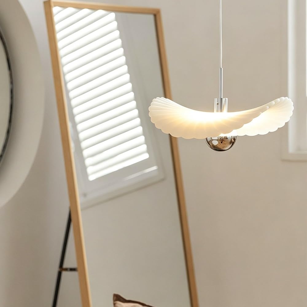 Suspension Moderne En Résine Blanche, Lampe Suspendue Led Chromée