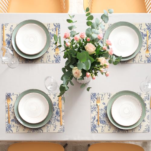 Generic A3956 Anydesign Vintage Floral Placemats Blue Flower Table Mats Non-Slip Heat Resistant Washable Table Dinner Mats thumb #6