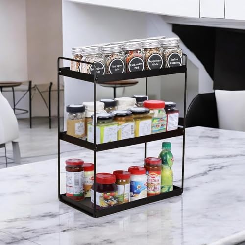 Image of FUNTEREST Heavy Duty Metal Stand 3-Tier Standing Rack for Home, Bathroom Countertop Storage Shelf, Cosmetic Organizer Holder Kitchen Spice Rack, (Black)