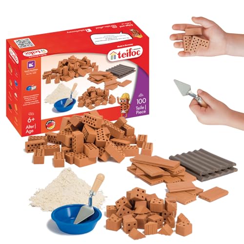 Teifoc 1530 Kit de Construction en Briques – Set créatif avec 100 Mini-Briques, mortier et Outils pour projets DIY, Jouet de Construction pour Enfants à...