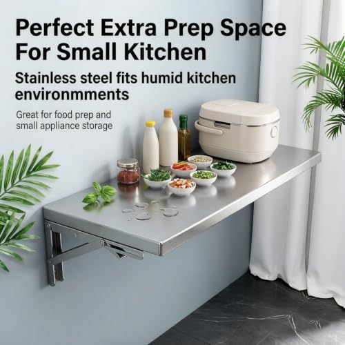 Table Pliable Murale D'Angle Inox Établi de Bar Rabattable 40x30cm - 8