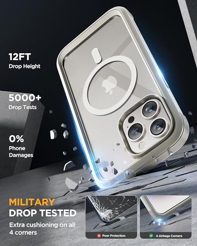 Image of Miracase Magnetic for iPhone 15 Pro Max Case 6.7'' [Compatible with Magsafe] Full-Body Drop Proof Phone Case for iPhone 15 Pro Max with Built-in 9H Tempered Glass Screen Protector,Grey Titanium