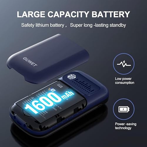 Guwet 2G Seniorenhandy Klapphandy ohne Vertrag, Rentner Handy Großen Tasten, SOS Notruffunktion, 1600 mAh Akku, 2.4+1.77 Dual Display, Dual SIM mit Notruftaste, Blau.