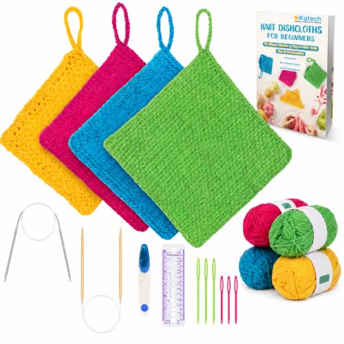 Katech Knitting Kit for Beginner, Dishcloth Kniting Starter Kit for Adults