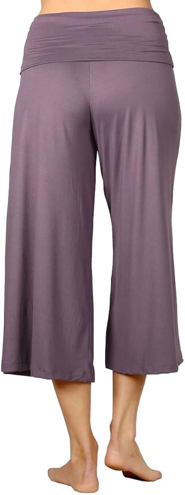 HEYHUN Women's Solid Wide Leg Flared Capri Boho Culotte Gaucho