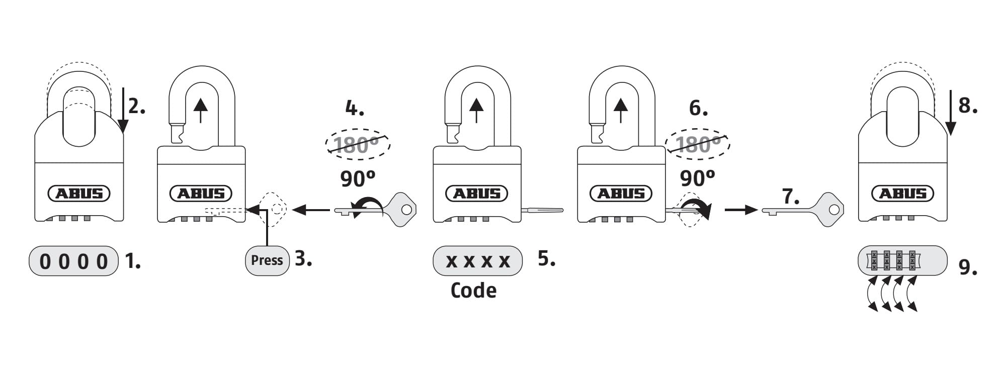 ABUS Candado 190CS/60 - candado de alta seguridad con combinación numérica, fabricado en acero macizo - con arco blindado y cerrado - nivel de seguridad ABUS 8 - negro - 51555