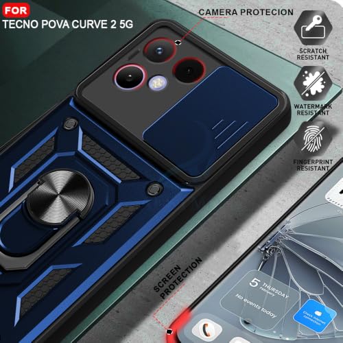 Image of AESTMO Tough Armor Tecno Pova Curve 2 Bumper Back Case Cover | Ring Holder & Sliding Camera Shield Cover | 360 Degree Protection Back Case Cover for Tecno Pova Curve 2 (Blue)