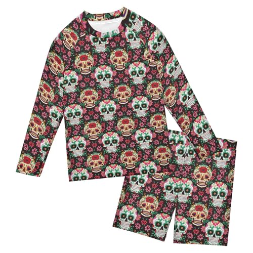 Skull Flower Baby Boys' Toddler Long Sleeved Rashguard Swim Bathing Suit Set B0404437
