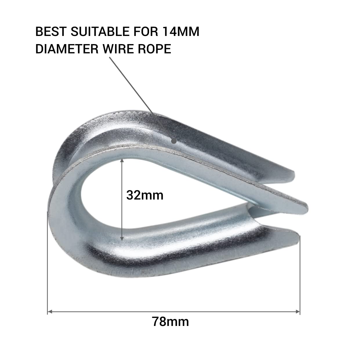 Lot de 10 cosses de câble galvanisées DIN 6899B - 14 mm - Pour câbles en acier - Pour gréement de câbles (10 pièces, 14 mm)