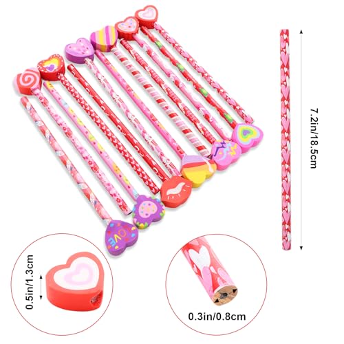 12 lápices Valentine con borrador de corazón gigante miniatura 3