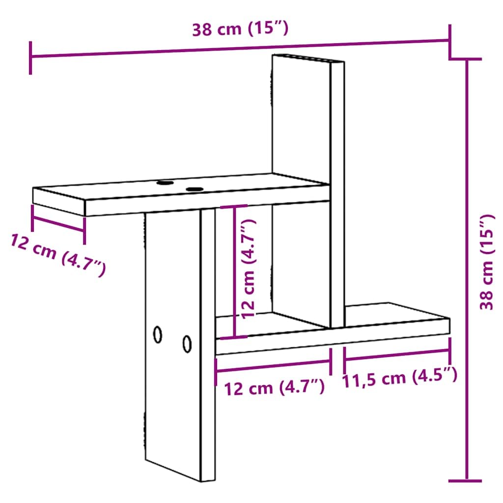 Scaffale da parete, 2 pezzi, nero, 38 x 12 x 38 cm, in legno, mensola sospesa, libreria, mensola angolare per soggiorno, camera da letto, cucina e ordine
