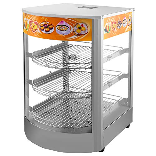 VEVOR 110V 25-Inch Commercial Pizza Warmer Display 3-Tier 1000W Electric Food Warmer Display 86-185℉ Tempered-Glass Door Pastry Display Case with 2 Trays 1 Bread Tong for Buffet Restaurant