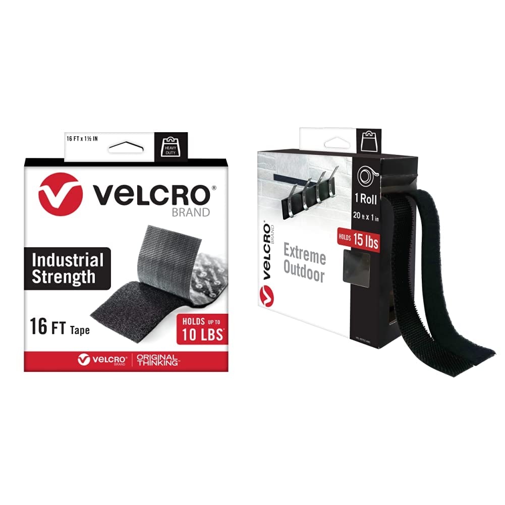VELCRO Brand Heavy Duty and Extreme Outdoor Mounting Tapes, 1-1/2in and 1in Widths, Black