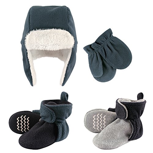Hudson Baby Fleece Winter Hat, Mittens and 2 Pack Booties Set, Coronet Blue, 0-6 Months