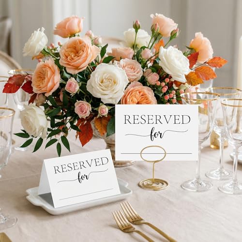 Matwsec 12 Pack Reserved Table Signs for Wedding Party Restaurant, White Paper Black Reserved Signs, Double Sided Reservation Seat Signs for Office Meeting Chairs, Wedding Accessories Place Cards