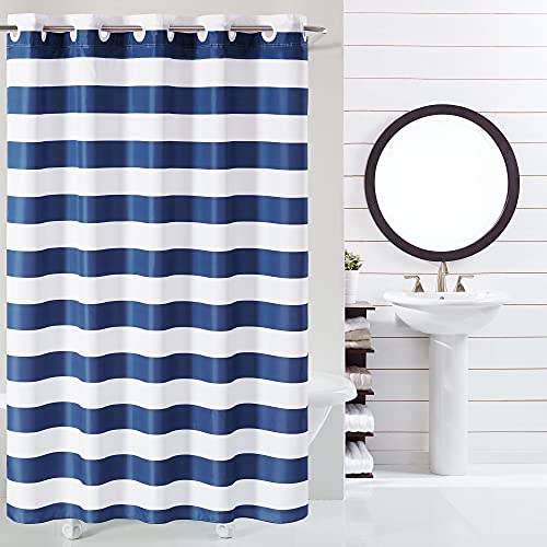 Hookless It's A Snap! Cabana Stripe 71" x 74" Shower Curtain in Navy, W 71" x L 74" (1 Panels) - Image 2