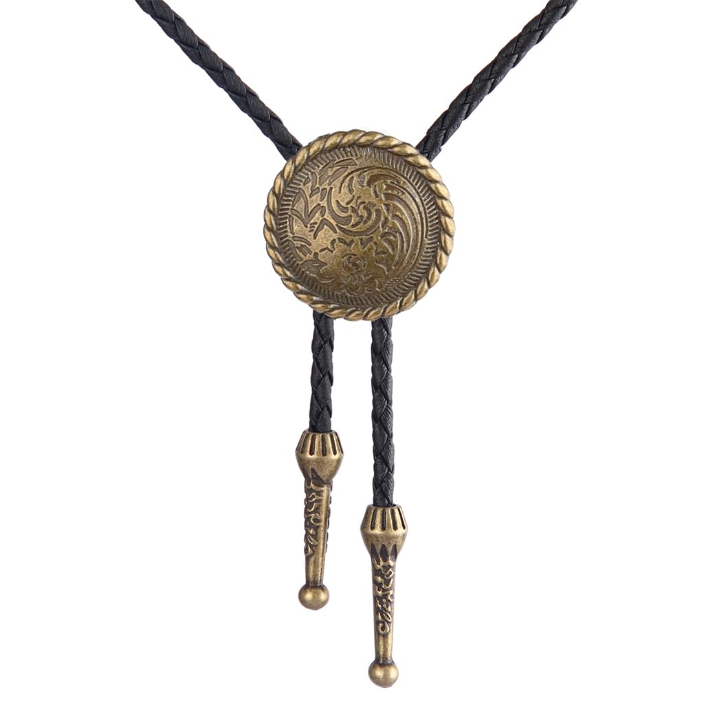 Joxevyia Bolo Tie for Men Vintage Cow Skull Leather Rope Western Cowboy Necktie Vintage Bola Tie Gift for Him