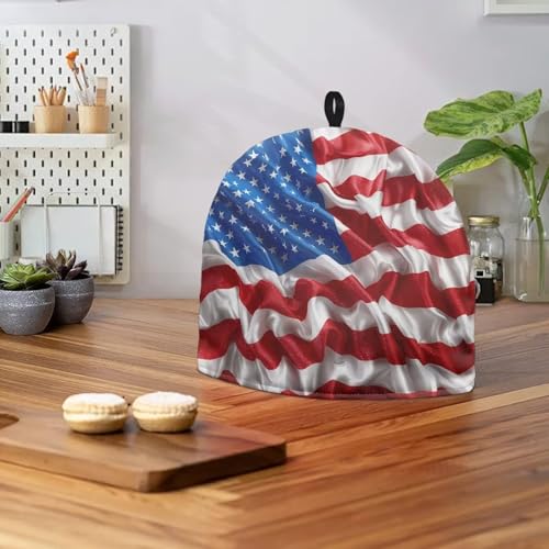 Image of Patriotic American Flag Tea Cozy Teapot Cosy Insulated Tea Kettle Quilt Breakfast Warmer Kettle Pot Dust Cover for Teapot for July 4th Independence Day Decor