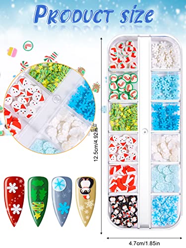 24 Grids Christmas Nail Art Slices, Lorvain 3D Polymer Nail Flakes Snowflake Santa Claus Penguin Flake Nail Art Slime Glitter Cute Nail Charms For Women Girls Face Body Crafting Nail Diy Decor (2 Box) #TOP1