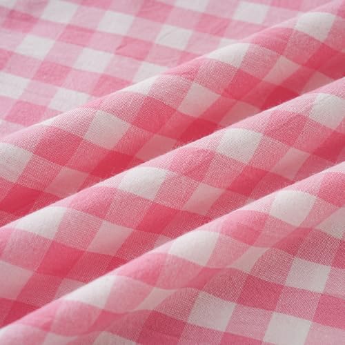 Pink/White Gingham Body Pillow Sham 20x54 inches, 100% Washed Cotton Ruffled Vintage Pillowcase Farmhouse Body Pillow Cover for Bed/Sofa