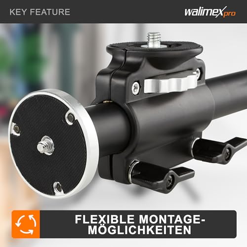 Walimex pro WT-628 Auslegearm 60 cm, Kamera Slider bis 4 Geräte montierbar, für Fotostativ mit 2x 3/8'' und 2x 1/4'' Gewinde, vielseitig einsetzbar im Fotostudio