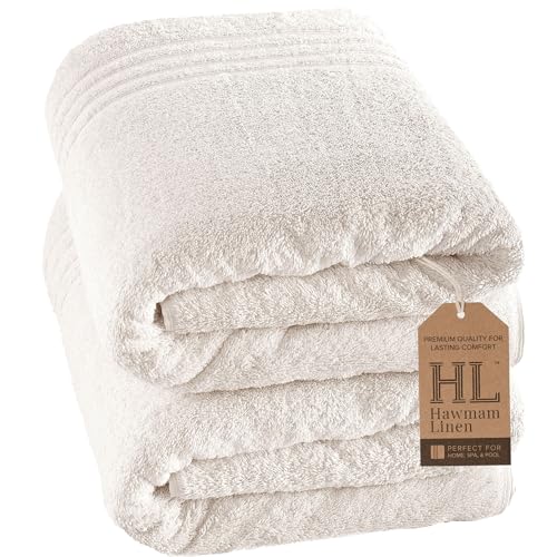 Image of Hammam Linen Jumbo Large Bath Towels 2-Pack 35 x 70 Inches Soft and Absorbent, Premium Quality 100% Cotton Towels (Sea Salt, Bath Sheet)