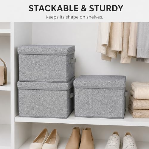 Image of WUIKE Storage Bins with Lids, Decorative Boxes, Ash Gray, Large, 3-Pack