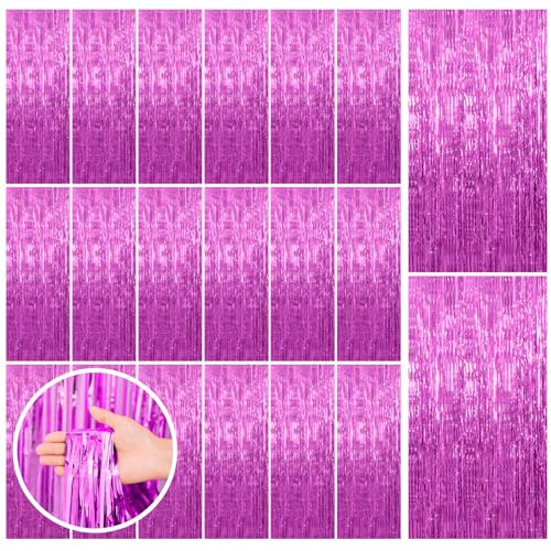 Image of 20 Pack Hot Pink Party Decorations - Tinsel Curtain Streamers Foil Fringe Backdrop for Birthday, Christmas, Bachelorette, Graduation, Fiesta Photo Booth